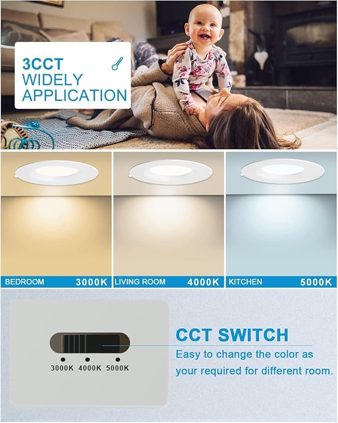 Lightdot 6 Inch Recessed Lighting 12 Pack White, 12W Dimmable LED Downlight 3CCT Selectable (3000K/4000K/5000K), Anti-Glare Slim Canless Ceiling Light