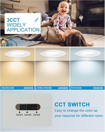 Lightdot 6 Inch Recessed Lighting 24 Pack White, 12W Dimmable LED Downlight 3CCT Selectable (3000K/4000K/5000K), Anti-Glare Slim Canless Ceiling Light