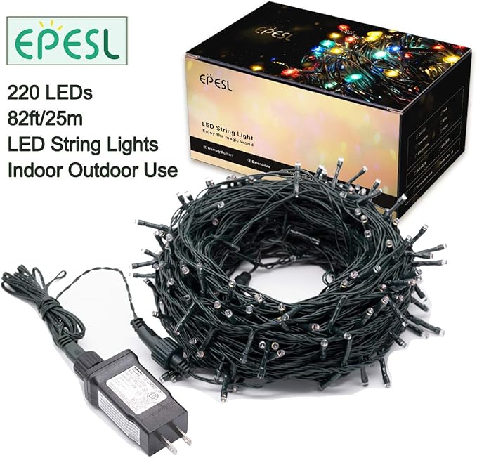 Christmas Tree Lights Blue - 220 LEDs 82ft/25m 8 Modes End-to-End Plug in Outdoor Waterproof Decorative Fairy Twinkle Halloween Indoor String Lights for New Year/Wedding/Thanksgiving Day/Home/Room