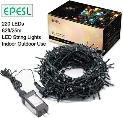 Christmas Tree Lights Blue - 220 LEDs 82ft/25m 8 Modes End-to-End Plug in Outdoor Waterproof Decorative Fairy Twinkle Halloween Indoor String Lights for New Year/Wedding/Thanksgiving Day/Home/Room