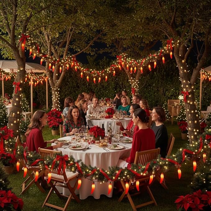 Chili Pepper String Lights,13.6FT Outdoor Indoor Waterproof Decorative Lights with 35 Red LED Chili Peppers for Christmas, Garden, Patio, Party, Carnival Decorations - Green Wire