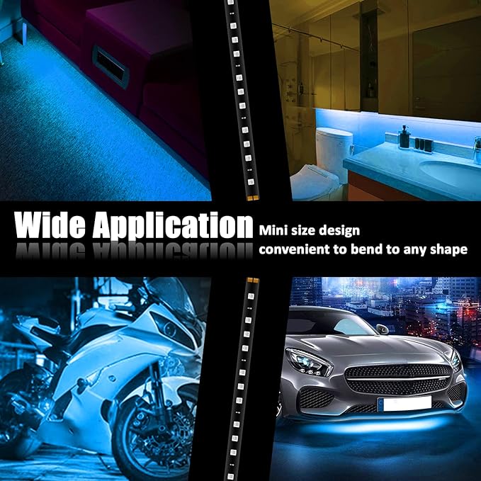 XT AUTO Ice Blue 12v 15 Led 30cm Car Flexible Waterproof Underbody Light Strip Pack of 20