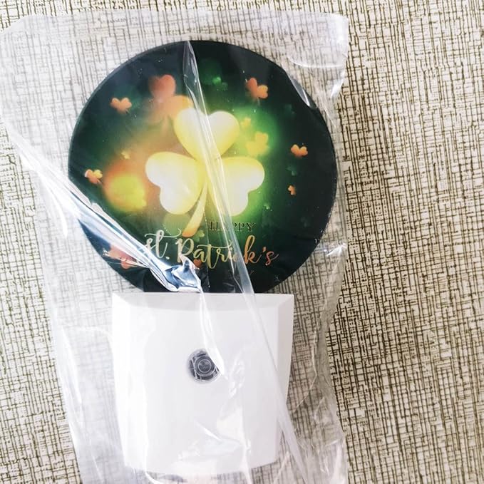 EKOBLA St. Patrick's Day Plug-in Night Light, Glitter Golden Clover Leaf LED Nightlight with Auto Sensor for Home Decor