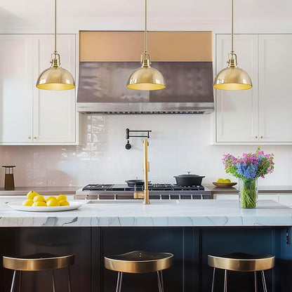 Kira Home Belle 9" Modern Industrial Gold Pendant Light with Dome Shade, Petit Retro Metal Gold Hanging Light, Cool Brass Finish