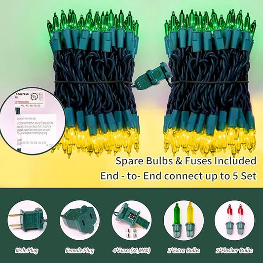 LAMPHOME St. Patrick's Day Mini String Lights, Super-Bright Extendable Green and Yellow Christmas Lights Decoration 100Lights 19.6ft UL Certified Mini Bulb for Outdoor Christmas Tree Decor