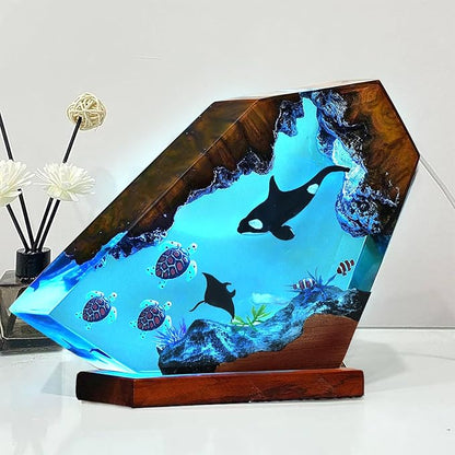 Epoxy Orca Ocean Resin Lamp, Handmade Resin Night Light with USB Port, Multi-Color LED Light, Ideal Home Bedroom Decor, Marine Biology Gifts for Birthday, Unique Orca Gifts for Men and Women (10"x6")