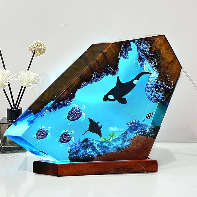 Epoxy Orca Ocean Resin Lamp, Handmade Resin Night Light with USB Port, Multi-Color LED Light, Ideal Home Bedroom Decor, Marine Biology Gifts for Birthday, Unique Orca Gifts for Men and Women (6"x4")