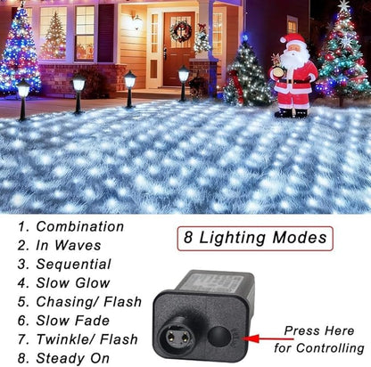 White Net Lights Outdoor, 300 LED Christmas Net Mesh Lights for Bushes 14.8x4.9 ft, 8 Modes Waterproof Twinkle String Light Connectable for Christmas Hedge Yard Garden Party Decor