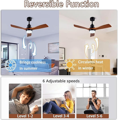 42" Ceiling Fans [with Lighting Remote Control], Indoor Outdoor Modern Wooden Ceiling Fan [with 3 Solid Wood Blades] for Kids' Rooms, bedrooms, Offices and More.…