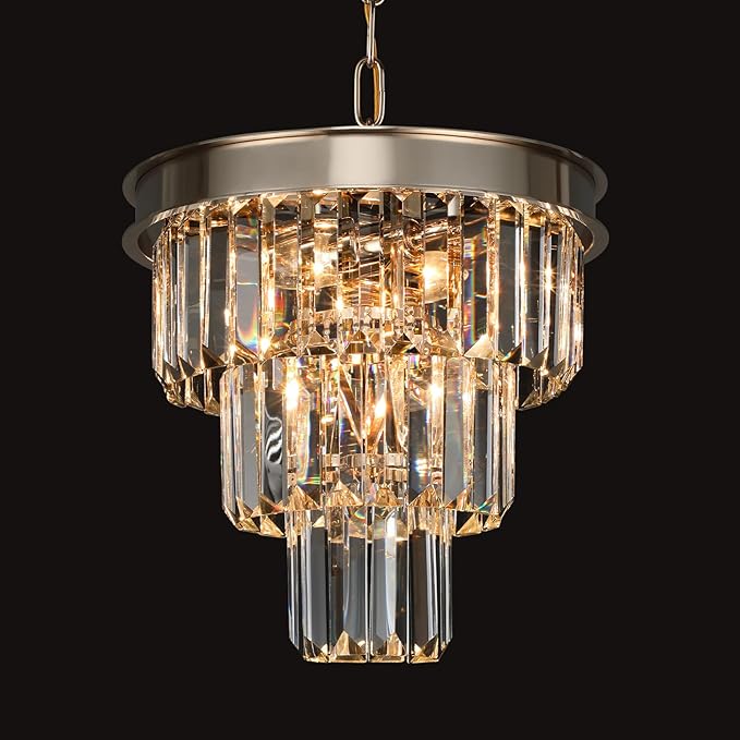 Weesalife Crystal Chandeliers for Dining Room Light Fixtures Over Table，4-Lights Modern Champagne Gold Crystal Pendant Lighting Fixture，Small Chandeliers for Kitchen Island Bedroom Entryway D12 Inch
