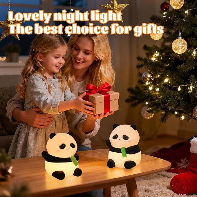 Panda Silicone Night Light for Kids, 50+ Hours Long Battery Life Squishy Touch Lamp with Auto Off Timer, Cute Rechargeable Nightlight for Toddler Baby Nursery Mothers Day Gift