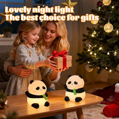 Panda Silicone Night Light for Kids, 50+ Hours Long Battery Life Squishy Touch Lamp with Auto Off Timer, Cute Rechargeable Nightlight for Toddler Baby Nursery Mothers Day Gift