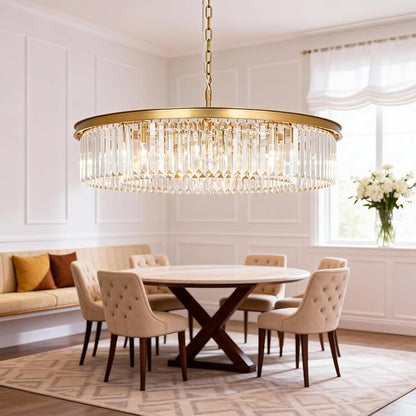 Brushed Copper Crystal Chandeliers Modern Contemporary Ceiling Lights Fixtures Pendant Lighting for Dining Room Living Room Chandelier D33.5 8 Lights