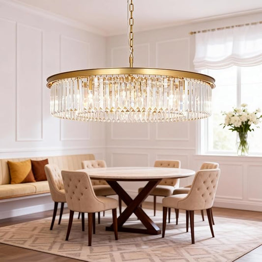Brushed Copper Crystal Chandeliers Modern Contemporary Ceiling Lights Fixtures Pendant Lighting for Dining Room Living Room Chandelier D33.5 8 Lights