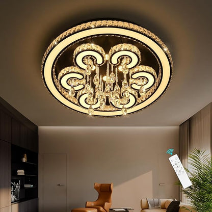 HAIXIANG 32 Inch Glam Chandelier Modern Crystal Luxury Interior Ceiling Light Fixture Remote Dimmable LED Lighting Fixtures for Dining Room Bedroom Living Room Black Light