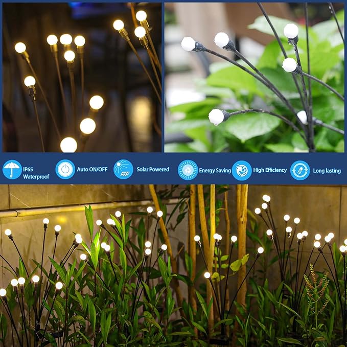 TONULAX Solar Garden Lights 8 Pack - Upgraded Solar Swaying Light, Sway by Wind, Outdoor Lights, Yard Patio Pathway Decoration, High Flexibility Iron Wire & Heavy Bulb Base, Warm White