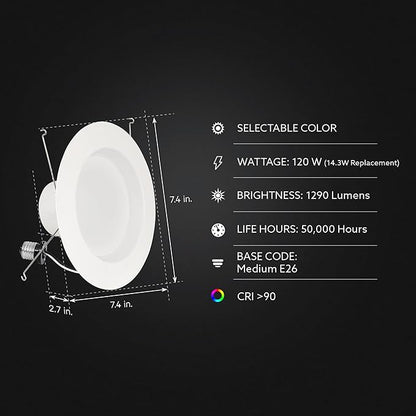 Feit Electric Canless Recessed Downlight LEDR56HO/6WYCA/6-5CCT Dimmable 1290lm - 6 Pack