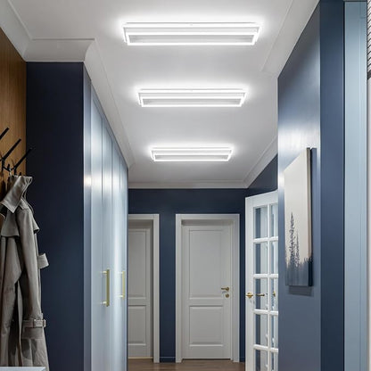 Dimmable Led Ceiling Light with Remote Control 31.5in Modern Linear Flush Mount Ceiling Lighting Fixture Acrylic Long Ceiling Lamp for Living Room Kitchen Dining Room Hallway (White, 2 Packs)
