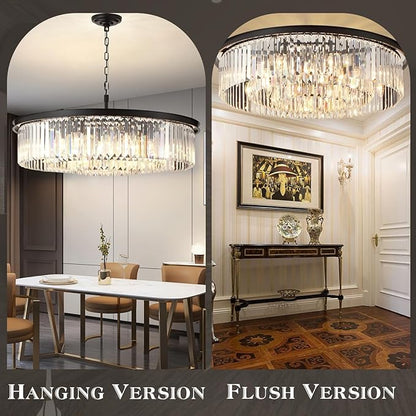 Large Crystal Chandelier Black Chandeliers Luxury Pendant Lights Fixture for Dining Living Room 12-Lights 3-Tier Raindrop Chandeliers Lighting (Black, Dia 31 Inch)