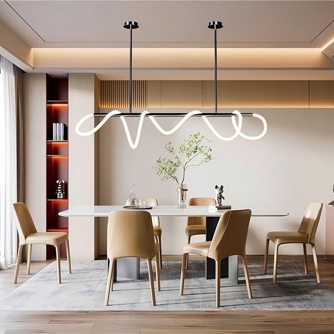 Modern LED Linear Pendant Light for Dining Room, Black Chandelier for Office, 78" DIY Ceiling Chandelier Light with Remote Control Stepless Dimming, Restaurant Kitchen Long Hose Lamp