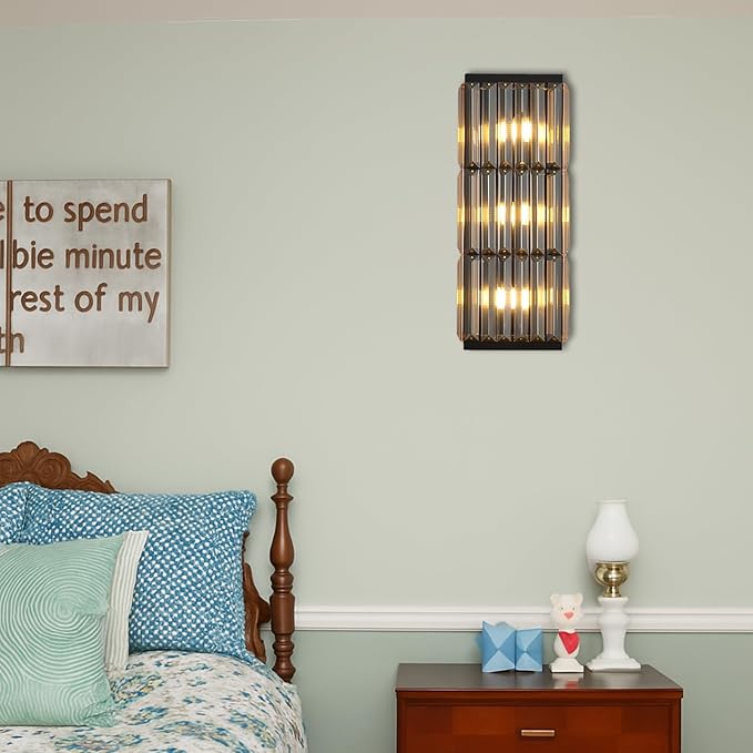 Rustic Black Wall Sconce with Glass Vintage Antique Wall Light Fixture Retro Farmhouse Mid Centry Wall Sconce for Bedroom, Living Room, Mirror, Fireplace