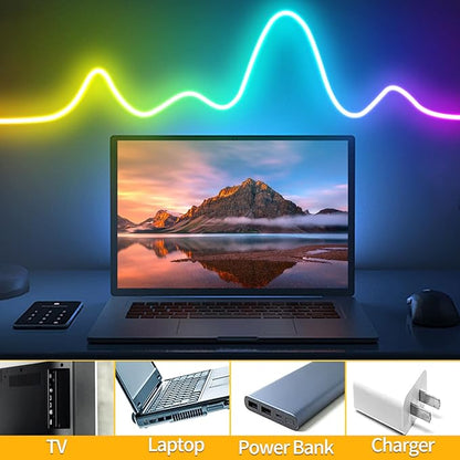 LED Neon Lights，3.3ft USB Powered LED Strip Lights，5V Color Changing Rope Light with APP Control，IP65 Waterproof RGB Rope Lights for Bedroom，Cabinet,Kitchen, DIY (with Adhesive Backing)