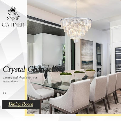CATINER Large Crystal Chandeliers Modern Chrome 30” Chandelier for Foyer Staircase Luxury 5 Tiers 16 Lights K9 Ceiling Pendant Lighting Fixture for Living Room Dining Room Bedroom