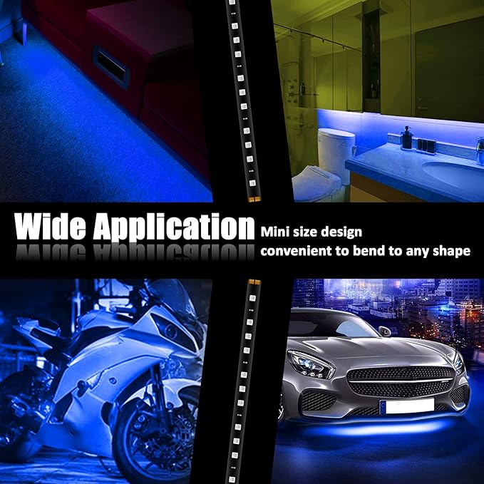 Blue 12v 15 Led 30cm Car Flexible Waterproof Underbody Light Strip Pack of 20