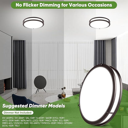 2-Pack 36W LED Ceiling Lights, 12inch Oil-Rubbed Bronze Flush Mount Light Fixtures 3600LM 2700K/3000K/4000K/5000K/6500K Adjustable Ceiling Lights, Modern Dimmable Lighting for Kitchen Hallway Bedroom