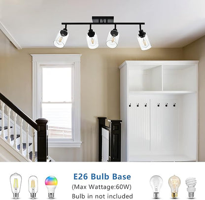 MELUCEE 4 Light Track Lighting Kit 28.7 Inch Bathroom Light Fixtures Matte Black Ceiling Spotlight Fixture for Hallway Foyer Bath Storage, Clear Glass Shade