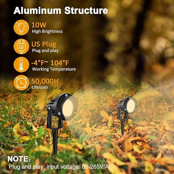 Romwish LED Landscape Spotlight 10W, Outdoor Landscape Lighting 120V Plug-in, 1100LM Waterproof LED Landscape Lights, Landscape Spot Lights for Yard, Garden, Tree, Driveway, 3000K Warm White-6 Pack