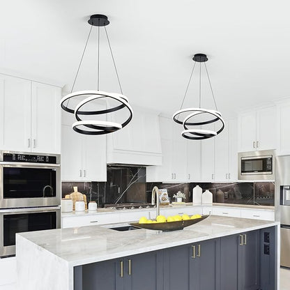 Mayful Modern Chandelier with Remote Control, 3-Color Dimmable LED Pendant Light Fixtures, Height Adjustable Kitchen Island Lighting for Dining Room,Bedroom,Living Room,Foyer,Office Black 19.7 inches
