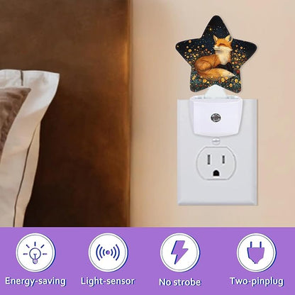 Night Lights Plug Into Wall Decorative,Fox Animal Nightlights for Kids Bedroom, Wildflowers Energy Efficient Dusk-to-Dawn Sensor Sleep Friendly Lamp for Nursery Bathroom