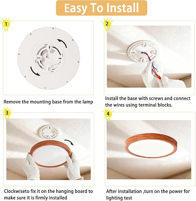 9 Inch LED Wood Grain Flush Mount Ceiling Light Fixtures Set of 2, Modern 22W Round Flat Overhead 3000K-4000K-6000K Selectable Ceiling Lamps for Bedroom, Living Room, Kitchen, Entryway