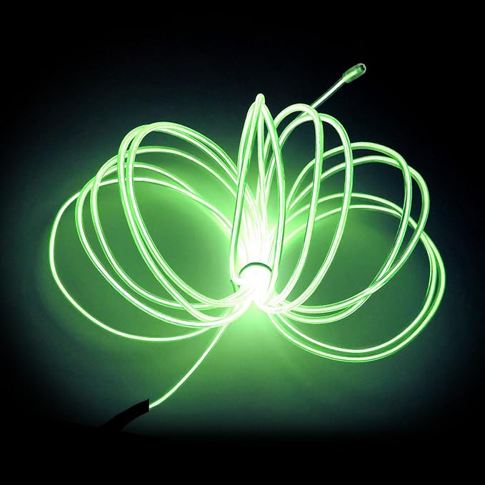 MaxLax EL Wire Fluorescent Green, 2M Portable Battery Pack Neon Light Strip 360° Cuttable Glowing Rope Lights for Parties, Halloween, DIY Decoration