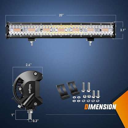 Nilight 20Inch Off-Road LED Light Bar, 420W 3 Lighting Modes (White/Amber/White&Amber) Driving Fog Light Spot Flood Lights with 16AWG Wiring Harness for Truck Car ATV SUV Jeep Boat