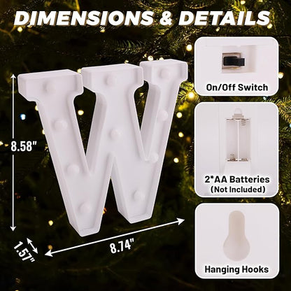 LED Light Up Marquee Letters, Battery Powered Decorative LED Letter Lights, Alphabet Light Up Letters for Wedding Birthday Party,Holiday Lamp or Home Bar Decoration (Letter W)