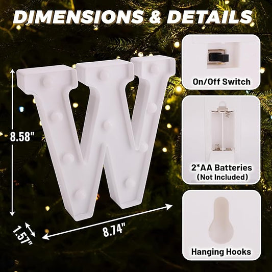 LED Light Up Marquee Letters, Battery Powered Decorative LED Letter Lights, Alphabet Light Up Letters for Wedding Birthday Party,Holiday Lamp or Home Bar Decoration (Letter W)