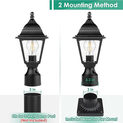 FOLKSMATE Dusk to Dawn Outdoor Post Lights, 2-Pack Large Waterproof Outside Post Lamps with Pier Mount, Exterior Pole Lantern with Clear Glass, Matte Black Light Fixture for Patio, Garden, Walkway