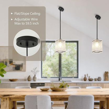 Water Ripple Glass Pendant Lights Black Pendant Lights Kitchen Island Adjustable Modern Hanging Pendant Light Fixtures for Sink Kitchen Dining Room Foyer Entryway, 1 Pack