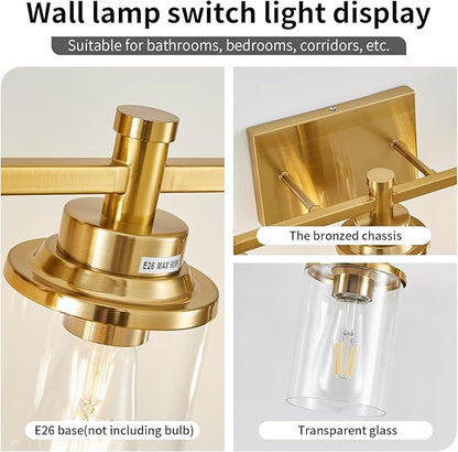 Brushed Brass 6-Light Vanity Light Fixtures with Clear Glass Shades Over Mirror for Bathroom, Living Room, Hallway
