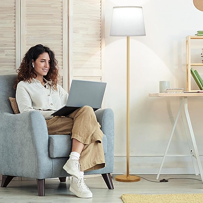 Raexpectis Floor Lamps for Living Room - Modern Gold Floor Lamp with Remote Control, Dimmable Colors Temperature Standing Lamp with LED Bulbs, Tall Lamp for Bedroom Office Kid Room - Brass Gold