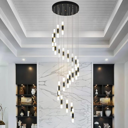 24-Light Modern Kitchen Island Dimmable LED Modern Black Gold Ceiling Pendant Light Living Room Bedroom Foyer LED 144W Stairs Large Chandelier