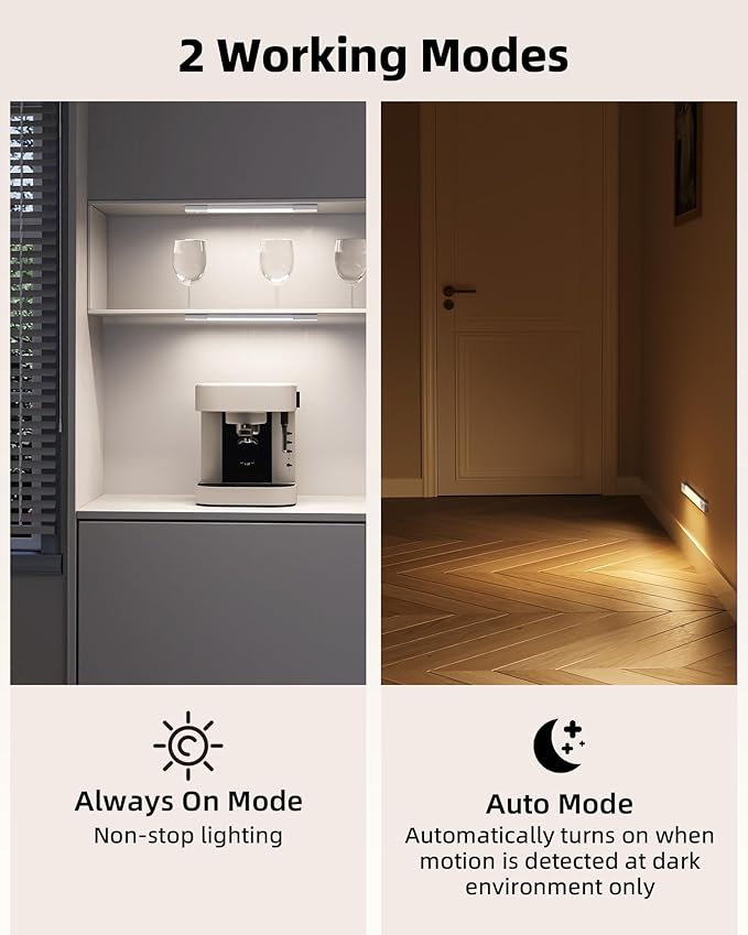 EZVALO 3 Pack 8” Motion Sensor Light Indoor Rechargeable, Stick on Under Cabinet Lighting Wireless, 30 LEDs Closet Light, Dimmable, 3 Color Temps, Counter Lights for Wardrobe, Pantry, Bedroom, Stair