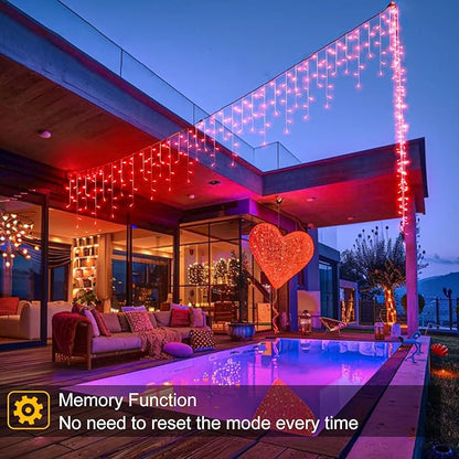 66ft Red Icicle Lights Indoor for Bedroom, 640 LED String Lights for Outside Clear Wire Connectable Twinkle Light with 8 Modes Timer Waterproof for Window Party Wedding Decorations