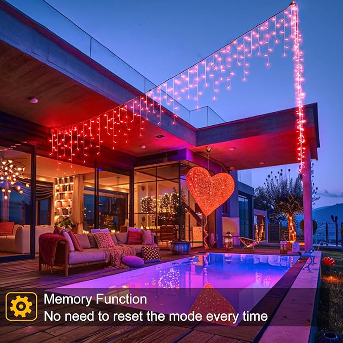 Red Christmas Lights Outdoor, 33ft 400 LED Icicle Lights for Outside Clear Wire Connectable Twinkle Light with 8 Modes Timer Plug in Waterproof for Window Party Wedding Holiday Decorations
