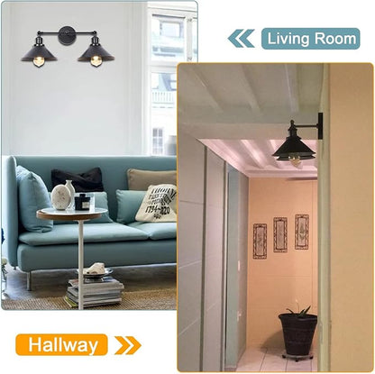 Farmhouse Bathroom Black Vanity Light Fixtures Wall Sconce Lighting, Industrial 2 Light Wall Sconces Indoor Wall Light with Metal Shade, Farmhouse Bathroom Light for Kitchen Living Room Hallway
