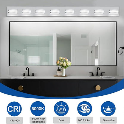 IZORRO LED Modern Bathroom Lights Fixtures(8-Light,Dimmable,360°Rotate),Chrome Acrylic Wall Lighting,Vanity Lights for Bathroom Over Mirror - 6000k 48In （No Assembly Required）
