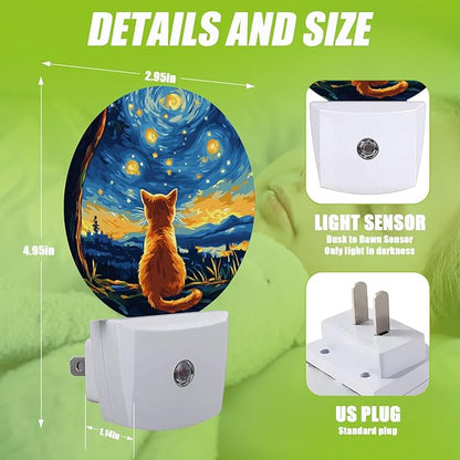 Lonely Cat Night Light,Starry Night Lights Plug into Wall for Kitchens Toilets Bedroom Decorative Half Round Nightlight Led Lamp 0.5W Sleep Friendly
