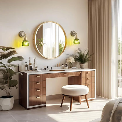 Brass Indoor Hardwired Wall Sconces Set of 2 - Glass Shade, Modern Bedside Lighting for Bedroom, Vanity & Living Room